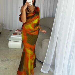 ASOS Orange and Yellow One Shoulder Gown